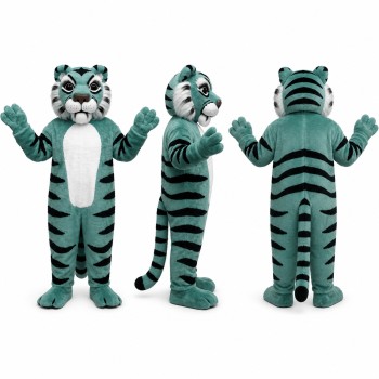 Tiger Mascot Costume in Teal Blue with Dark Stripes Adult