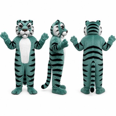 Tiger Mascot Costume in Teal Blue with Dark Stripes Adult