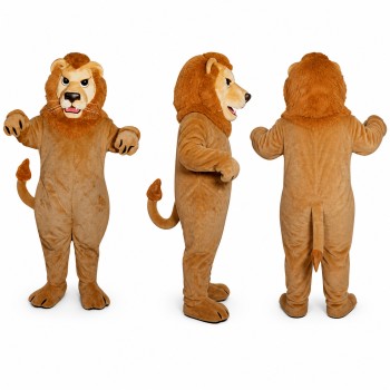 Lion Mascot Costume in Golden Brown with Orange Mane Adult