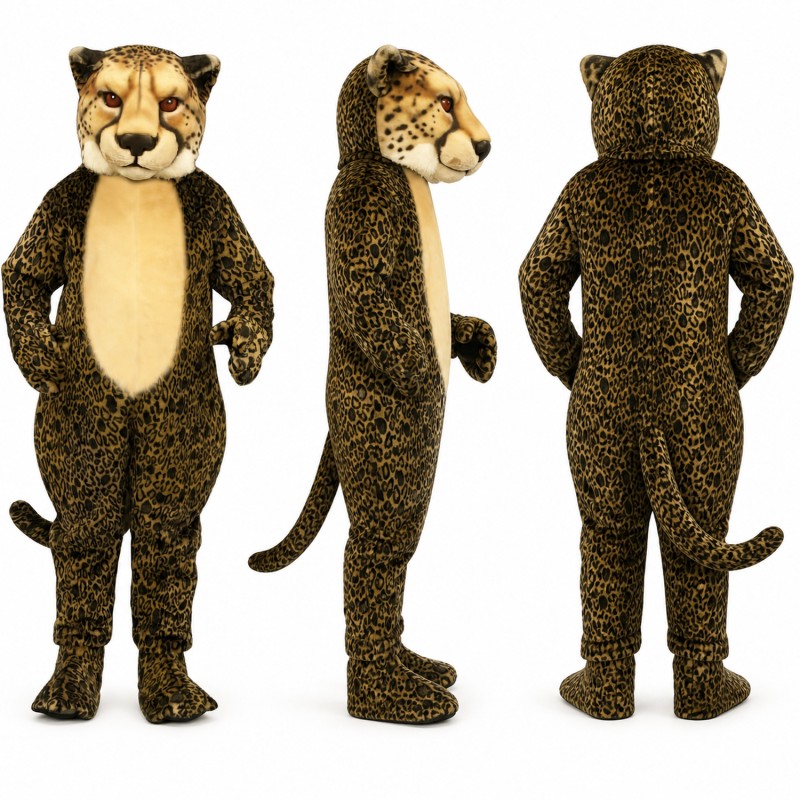 Leopard Mascot Costume in Golden Brown with Black Spots Adult