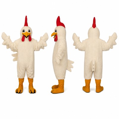 Rooster Mascot Costume in White with Red Comb Adult