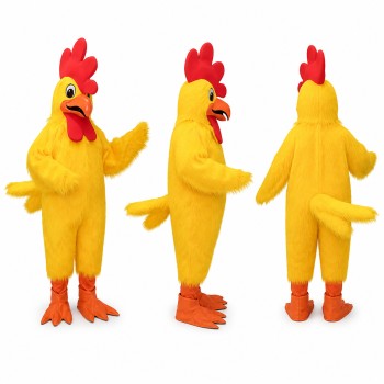 Rooster Mascot Costume in Yellow with Red Comb Adult