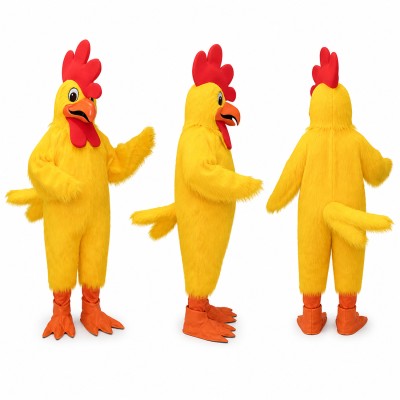 Rooster Mascot Costume in Yellow with Red Comb Adult