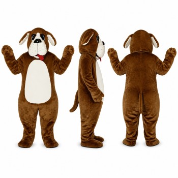 Bulldog Mascot Costume in Brown and White with Floppy Ears Adult