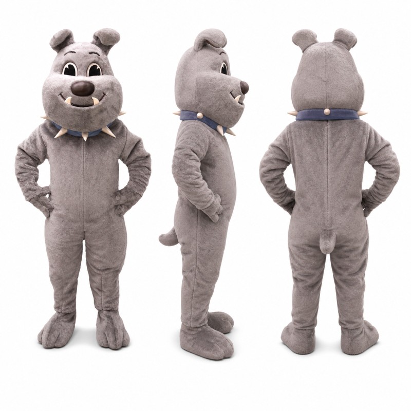 Bulldog Mascot Costume in Gray with Wide Smile Adult