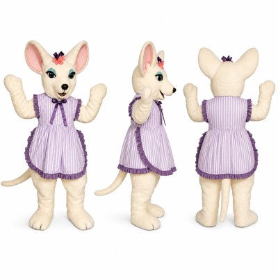 Mouse Mascot Costume in White with Purple Dress Adult