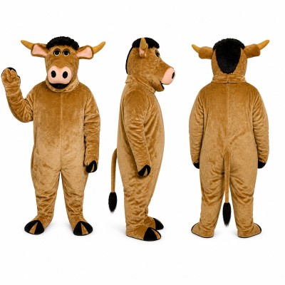 Bull Mascot Costume in Tan with Black Horns Adult