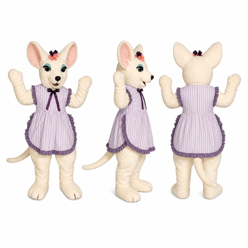 Mouse Mascot Costume in White with Lavender Dress Adult