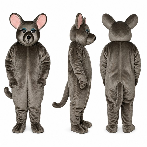Mouse Mascot Costume in Gray with Pink Ears Adult