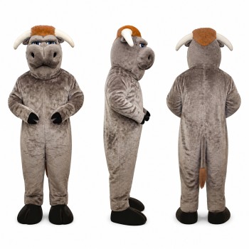 Ram Mascot Costume in Gray with Tan Curved Horns Adult