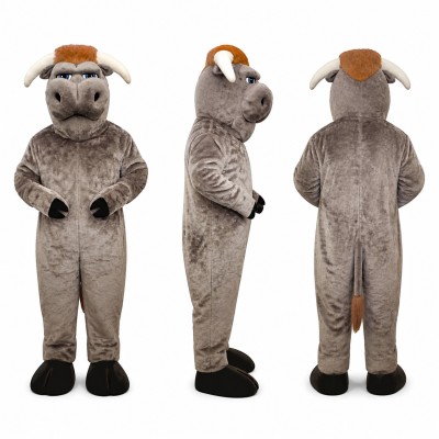 Ram Mascot Costume in Gray with Tan Curved Horns Adult