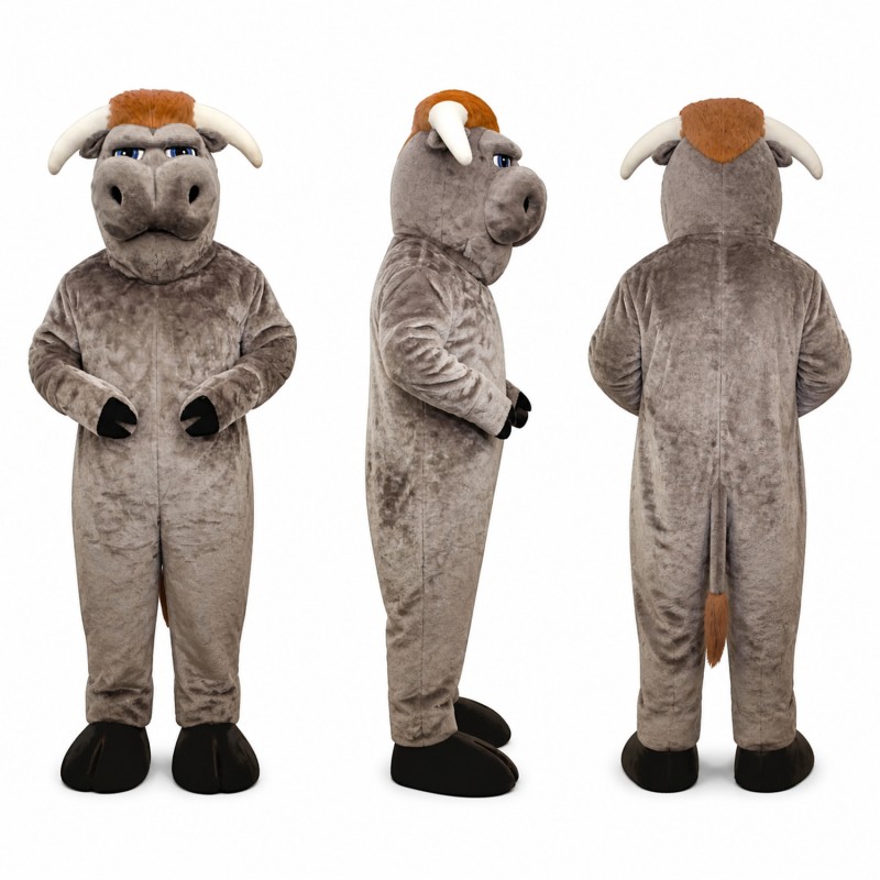 Ram Mascot Costume in Gray with Tan Curved Horns Adult