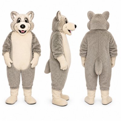 Wolf Mascot Costume in Gray with White Belly Adult