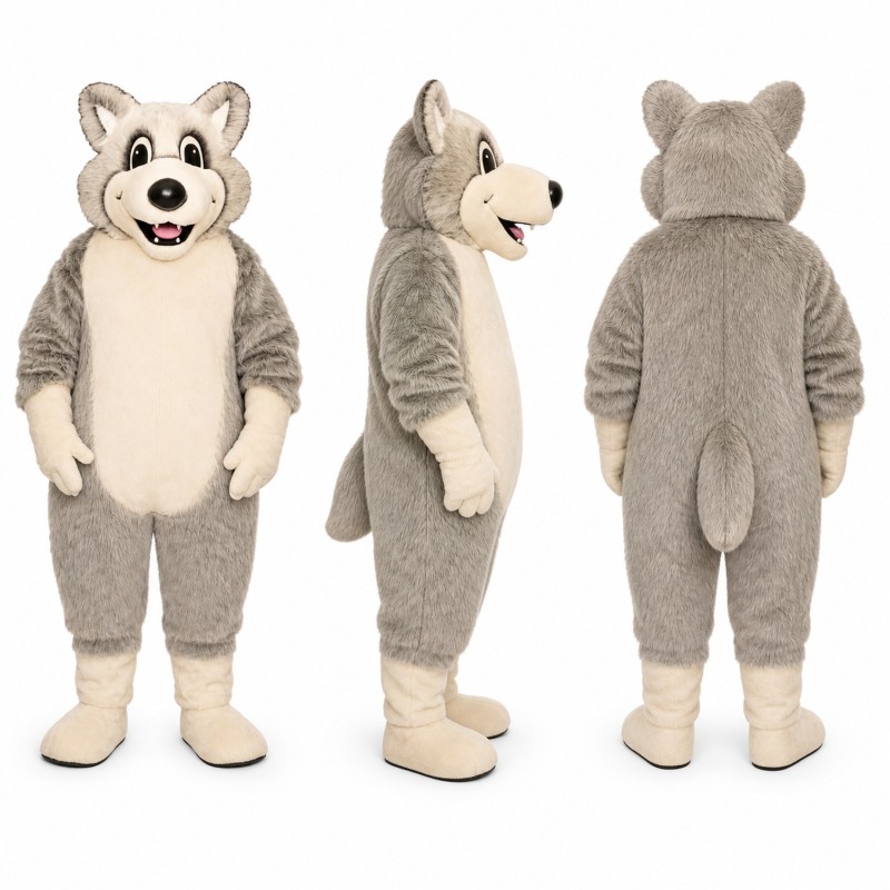 Wolf Mascot Costume in Gray with White Belly Adult