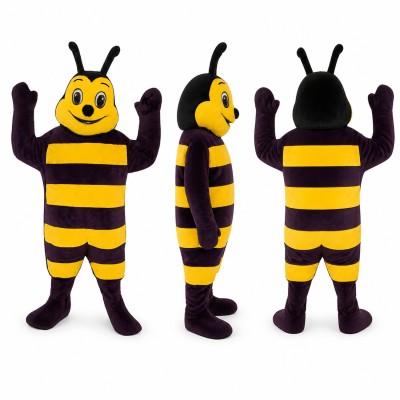 Bee Mascot Costume in Purple and Yellow with Antennae Adult