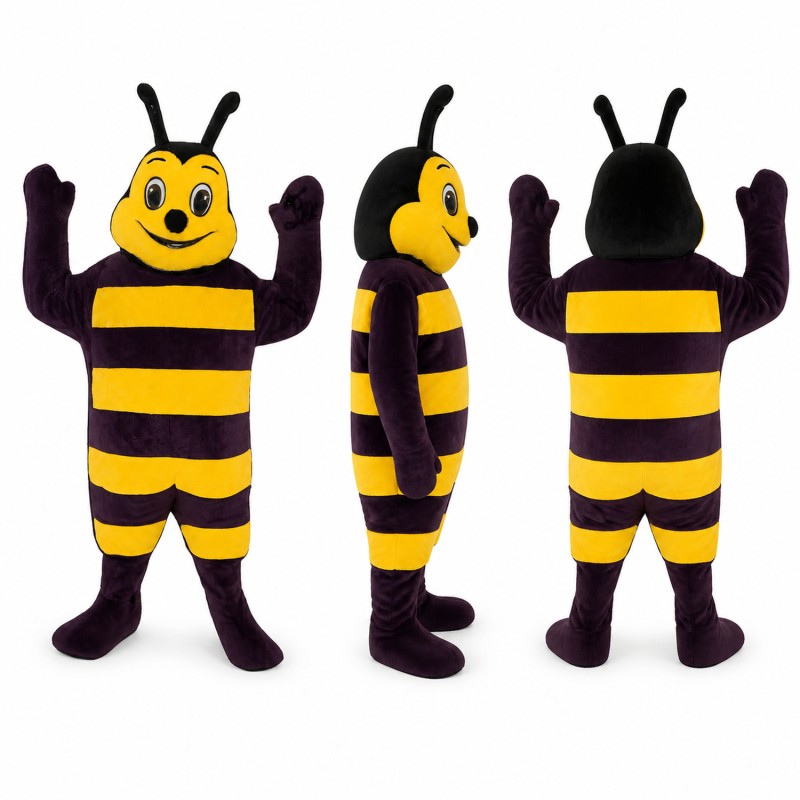 Bee Mascot Costume in Purple and Yellow with Antennae Adult