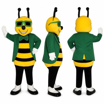 Bee Gentleman Mascot Costume with Sunglasses and Green Jacket Adult