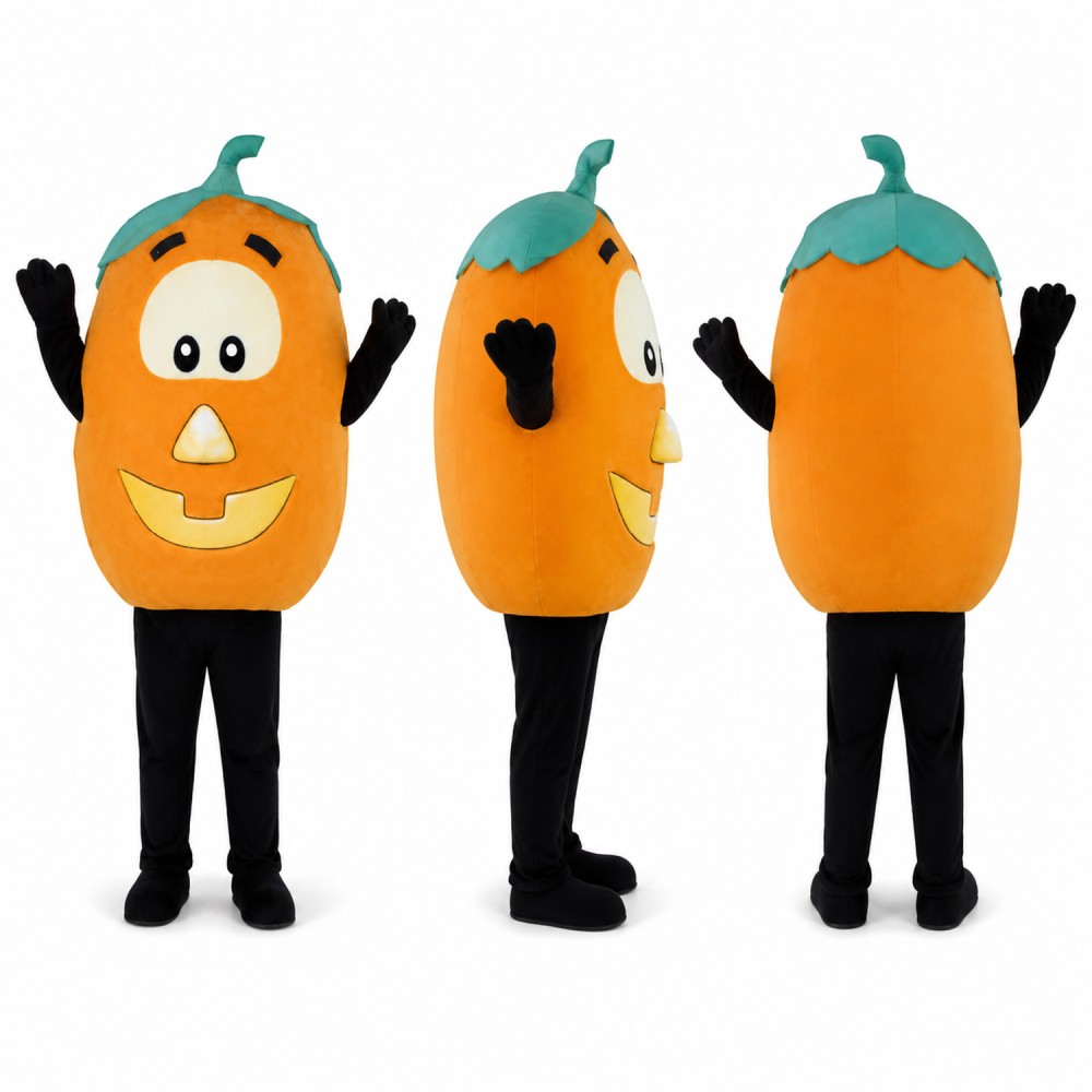 Pumpkin Mascot Costume in Orange with Green Stem Adult