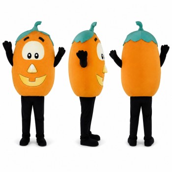 Pumpkin Mascot Costume in Orange with Green Stem Adult