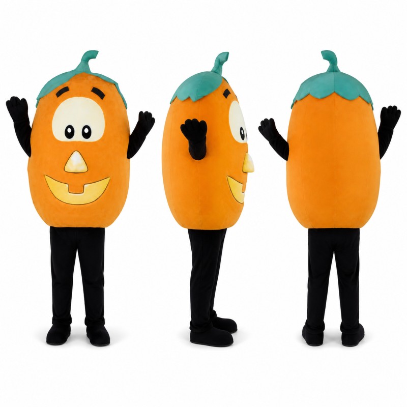 Pumpkin Mascot Costume in Orange with Green Stem Adult