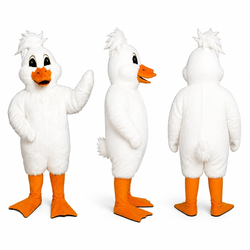 Duck Mascot Costume in White with Orange Beak and Feet Adult