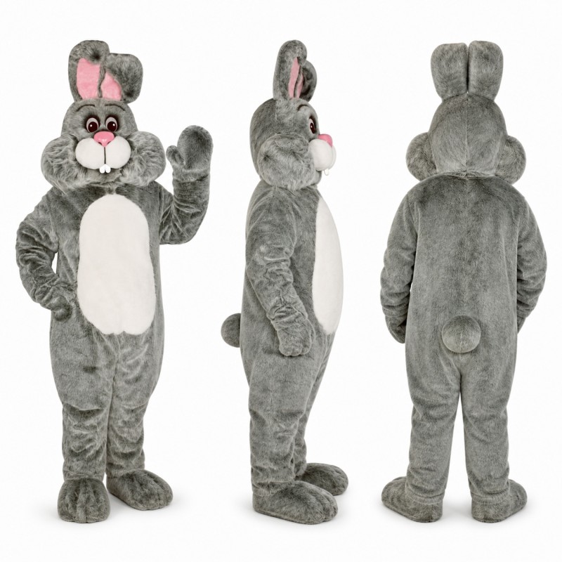 Rabbit Mascot Costume in Gray with White Belly Adult