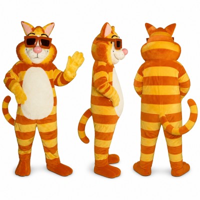 Cat Mascot Costume in Orange with Stripes and Sunglasses Adult