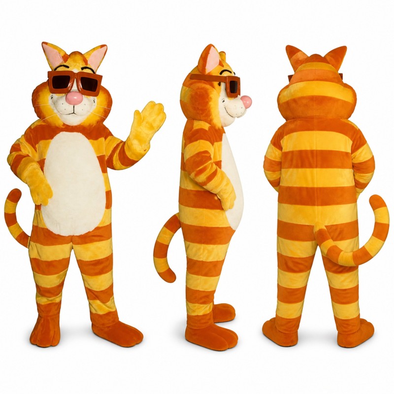 Cat Mascot Costume in Orange with Stripes and Sunglasses Adult
