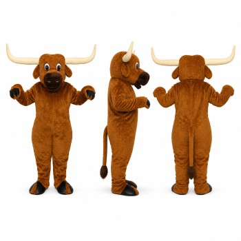 Longhorn Bull Mascot Costume in Brown with Wide Horns Adult