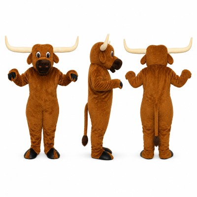 Longhorn Bull Mascot Costume in Brown with Wide Horns Adult