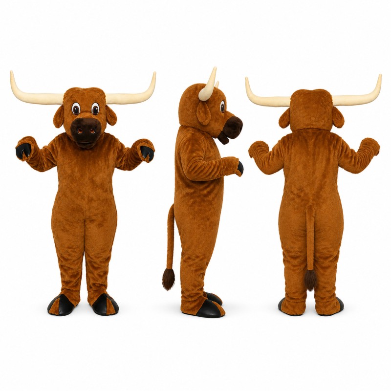 Longhorn Bull Mascot Costume in Brown with Wide Horns Adult