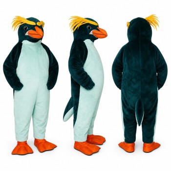 Penguin Mascot Costume in Teal and White with Orange Crest Adult