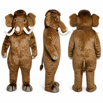Mammoth Mascot Costume in Brown with White Tusks Adult