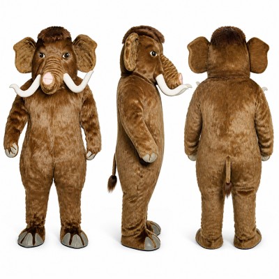Mammoth Mascot Costume in Brown with White Tusks Adult