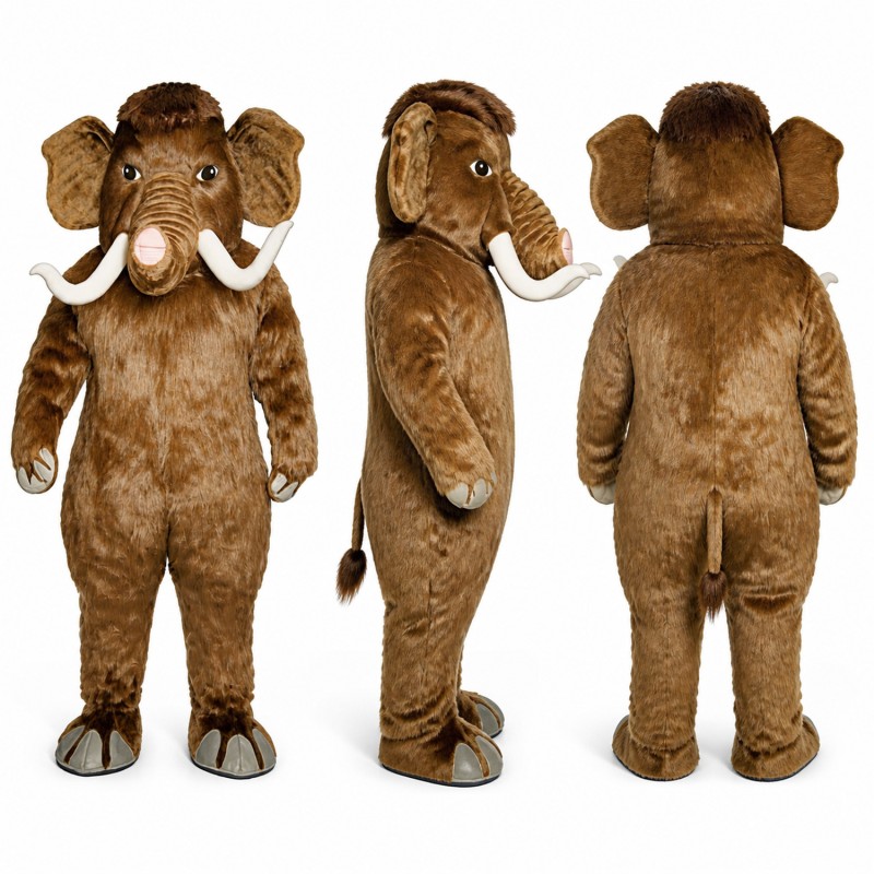 Mammoth Mascot Costume in Brown with White Tusks Adult