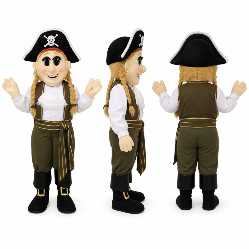 Pirate Mascot Costume in Black and White with Tricorn Hat Adult