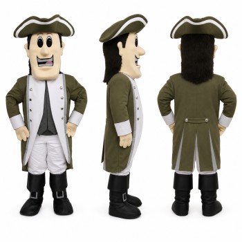 Colonial Gentleman Mascot Costume in Gray Coat with Tricorn Hat Adult
