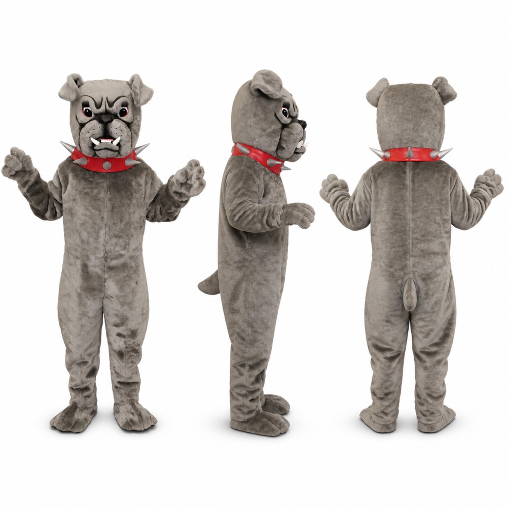 Bulldog Mascot Costume in Gray with Red Collar Adult Bulldog Mascot Costume in Gray with Red Collar Adult