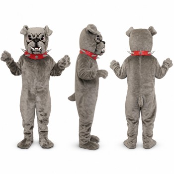 Bulldog Mascot Costume in Gray with Red Collar Adult