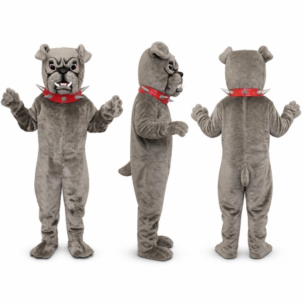 Bulldog Mascot Costume in Gray with Red Collar Adult