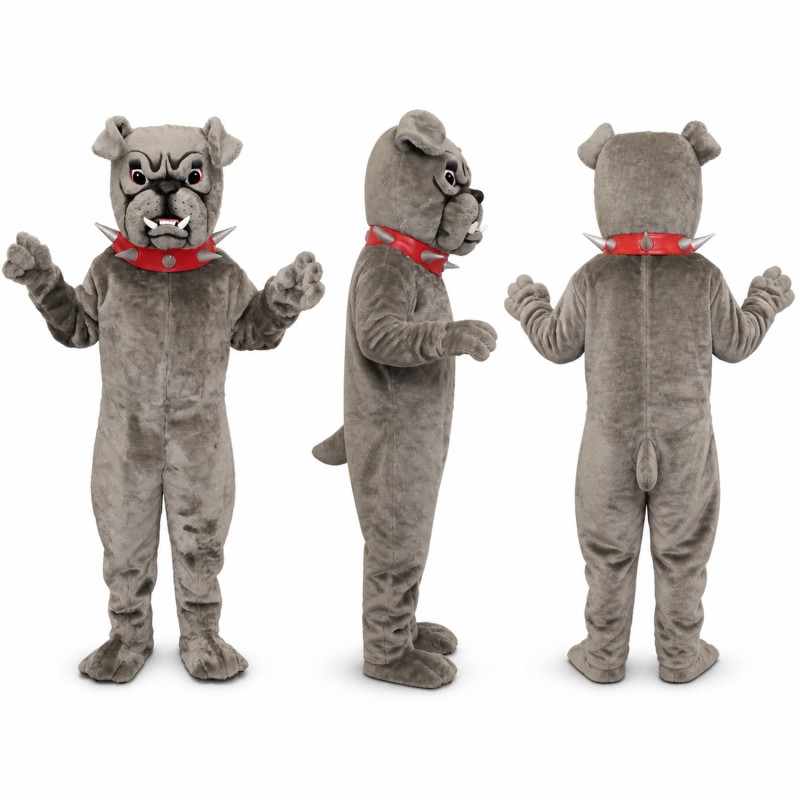 Bulldog Mascot Costume in Gray with Red Collar Adult