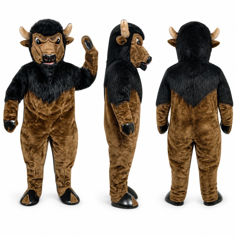 Bison Mascot Costume in Dark Brown with Tan Body Adult