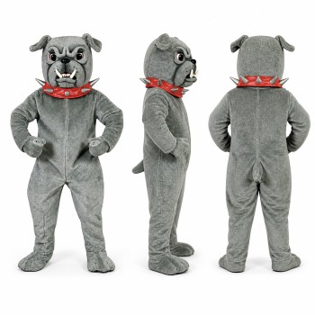 Bulldog Mascot Costume in Gray with Red Collar Adult