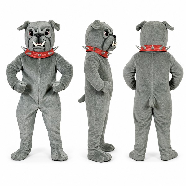Bulldog Mascot Costume in Gray with Red Collar Adult