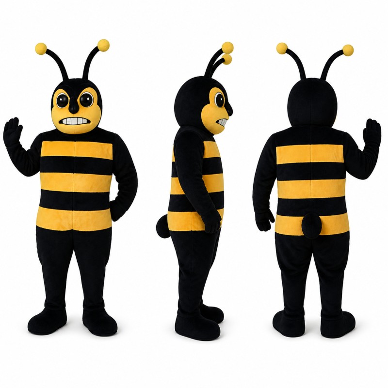 Bee Mascot Costume in Black and Yellow with Antennae Adult