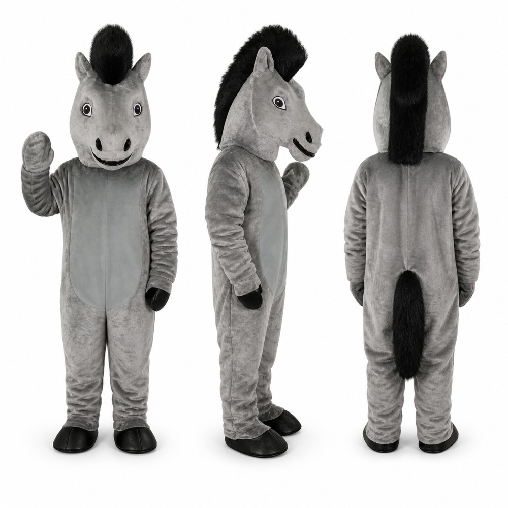 Horse Mascot Costume in Gray with Black Mane Adult Horse Mascot Costume in Gray with Black Mane Adult