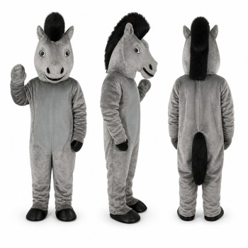 Horse Mascot Costume in Gray with Black Mane Adult