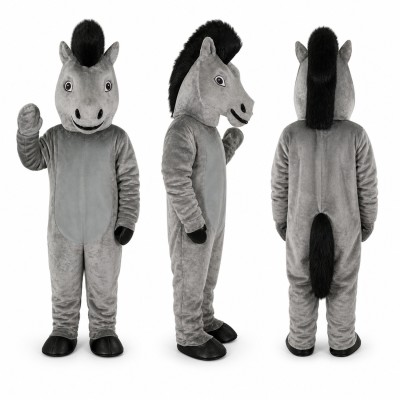 Horse Mascot Costume in Gray with Black Mane Adult
