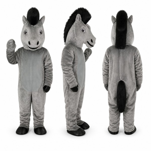 Horse Mascot Costume in Gray with Black Mane Adult