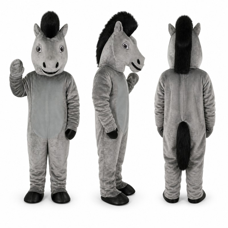 Horse Mascot Costume in Gray with Black Mane Adult